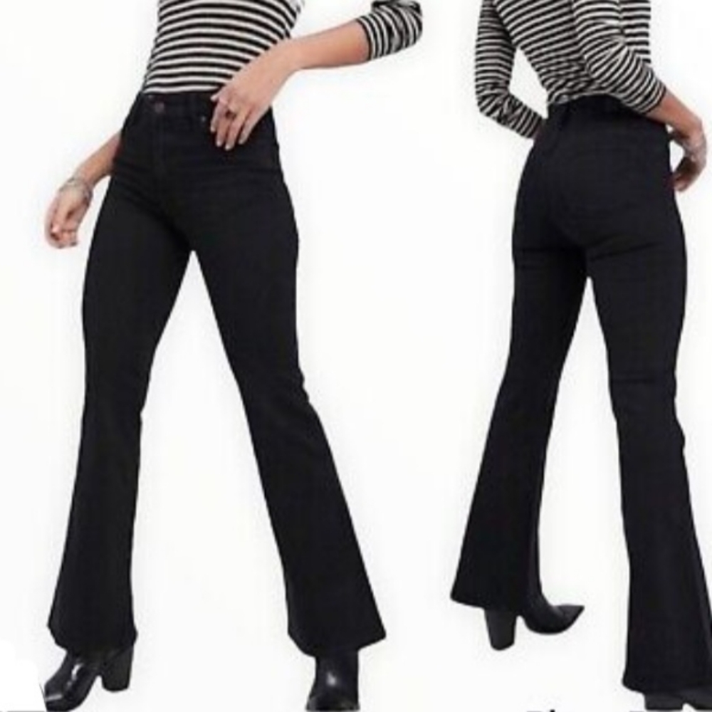 Anthropologie Pilcro & the Letterpress Black High Rise Flare Denim Jean Size 30